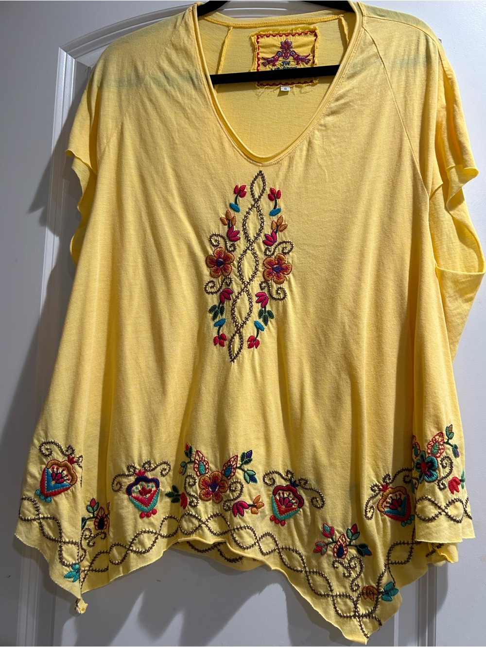 johnny was Yellow Embroidered Women's V-Neck Top my